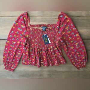 Polo by Ralph Lauren Red-Pink Floral Smocked Peplum Blouse